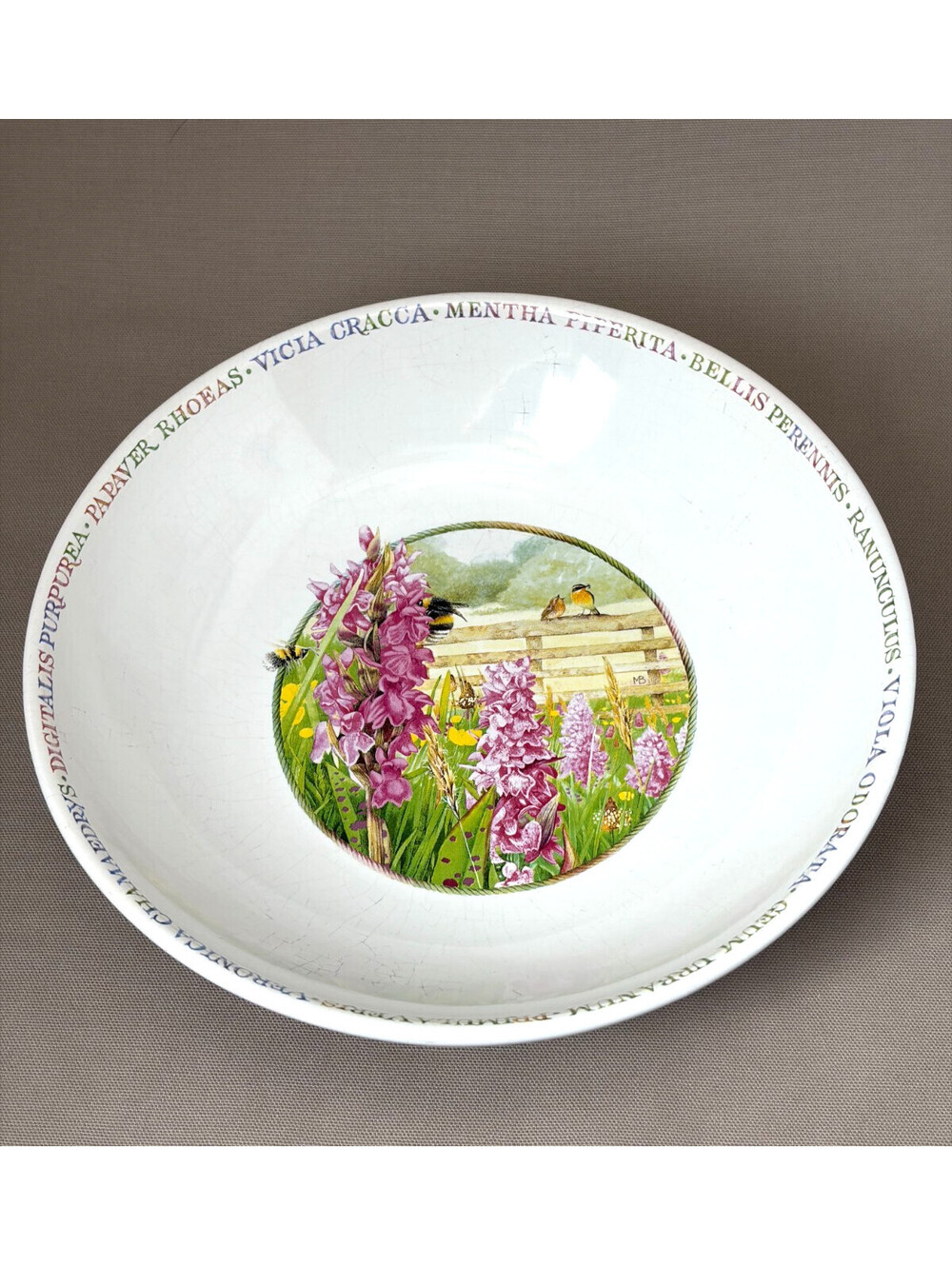 Marjolein Bastin Wildflower Meadow Large Serving Bowl 12" Botanical Bee Crazing